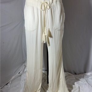 Roxy Women’s Cream Wide Leg Baggy Pants Tassel Drawstring Boho Beach Size L